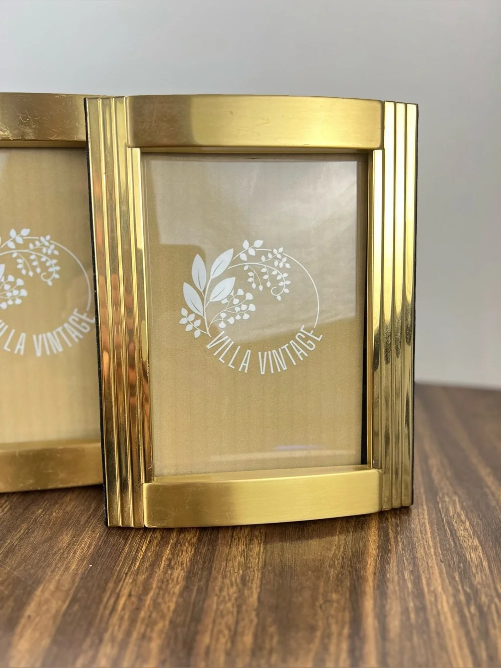Vintage 1980s Set of 3 Brass Picture Frames Art Deco Style